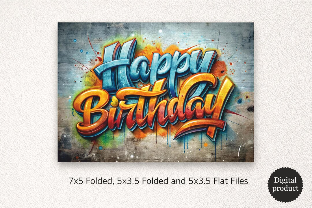 Graffiti Birthday Card With Blue Orange Street Art Concrete Wall