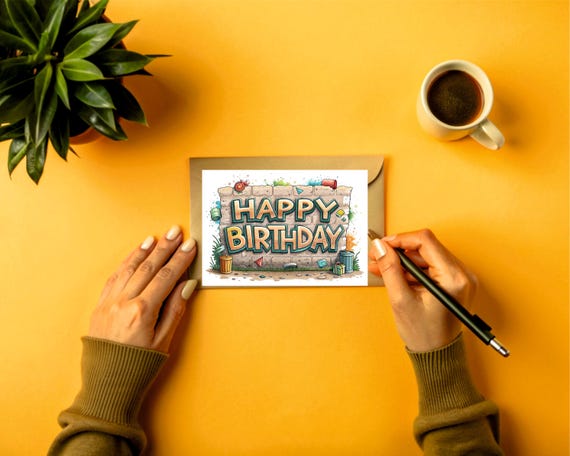 Street Art Graffiti Mural 'Dot Painter' Blank Birthday Greeting Card