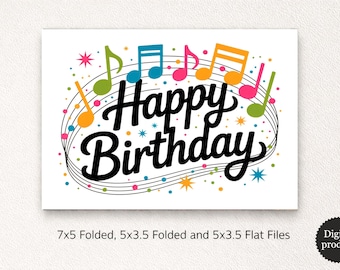 Music Birthday Card with Colorful Notes and Confetti Illustration
