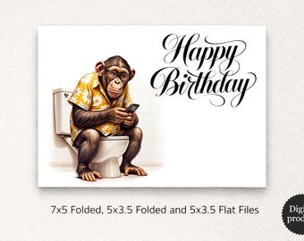 Funny Chimp Birthday Card with Toilet Humor Illustration