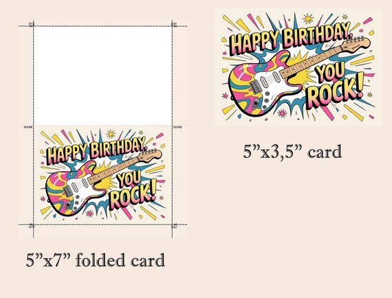 Artery8 Greeting Card Female Punk Music Guitarist Portrait Yellow Pink Blank for Him Or Her Art Birthday Card