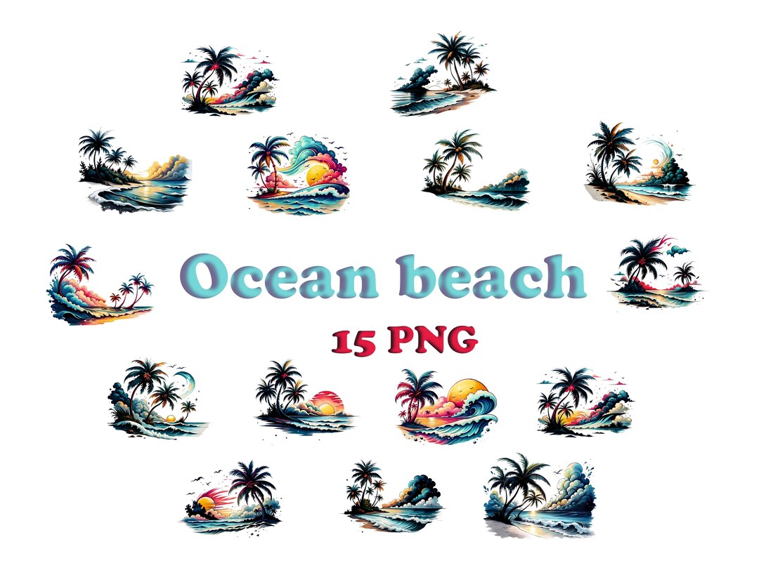Ocean Beach Clipart Set - 15 PNG Files - Coastal Digital Art for Crafts ...