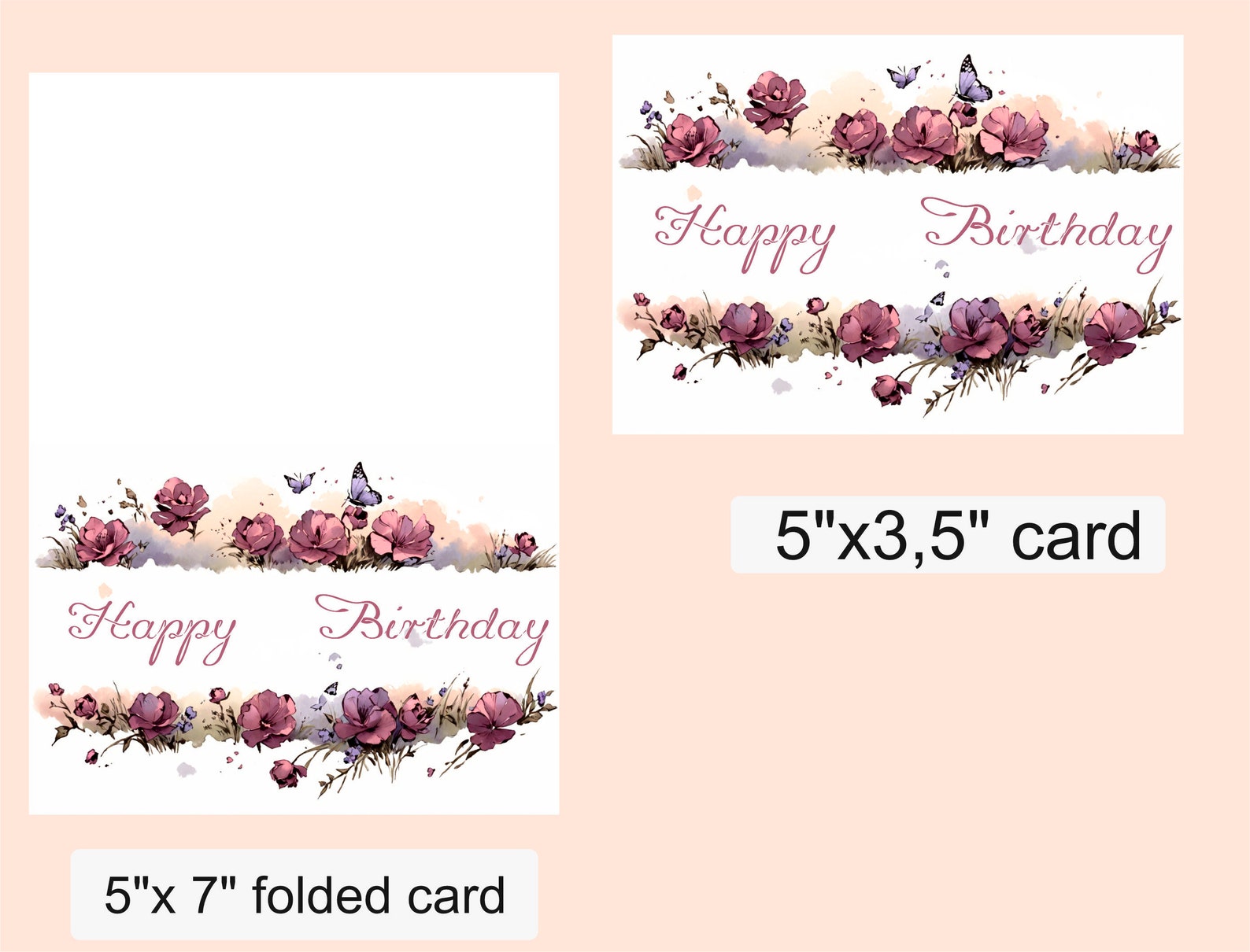 Floral Happy Birthday Card/printable Birthday Card With Colorful ...