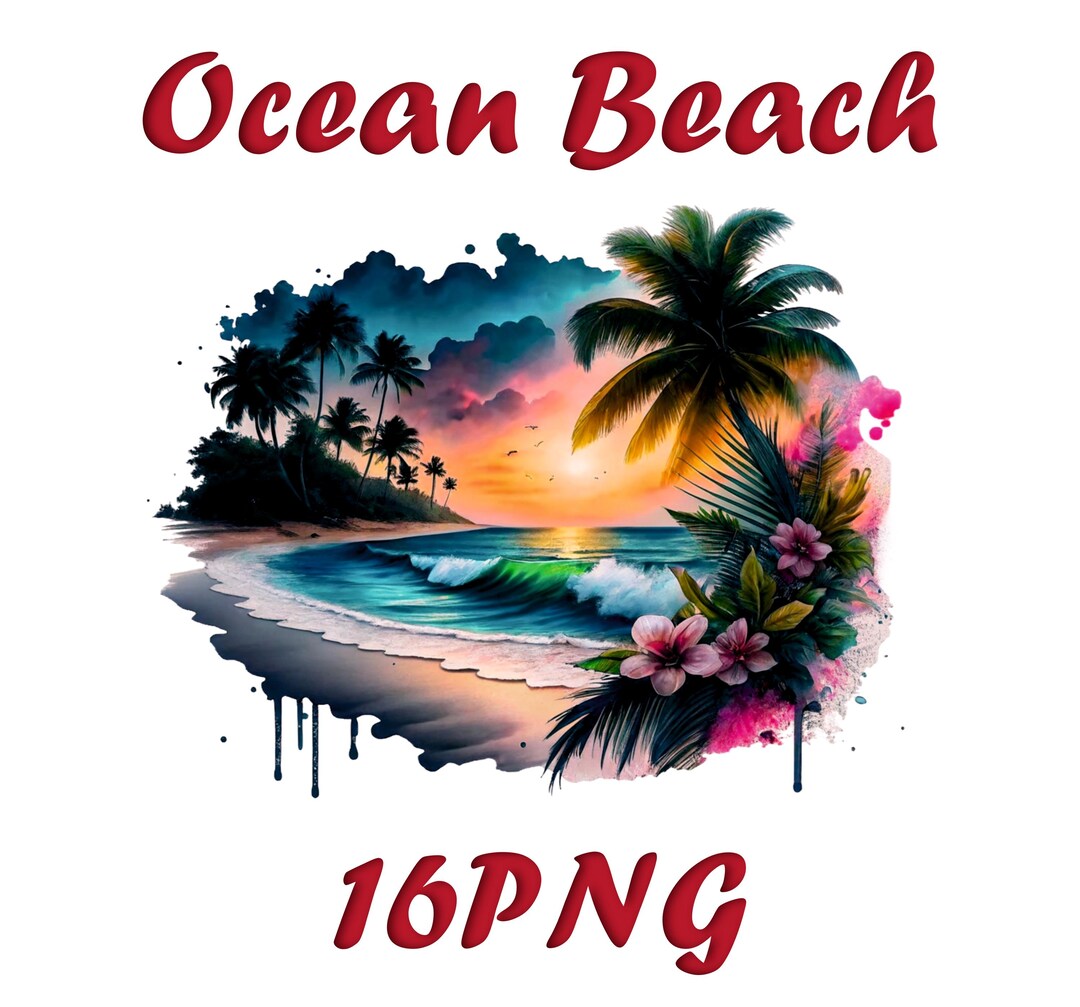 Watercolor Beach Ocean Clipart | 16 PNG Palm Trees and Coastal Designs ...