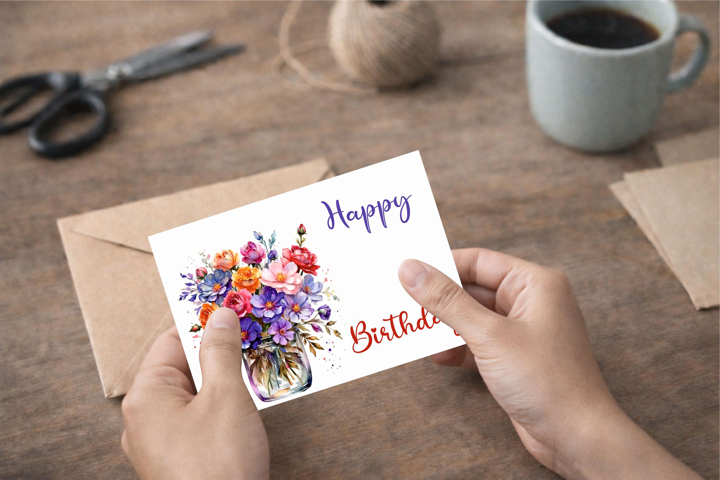 Watercolor Floral Birthday Card for Her Printable Bouquet Flowers ...