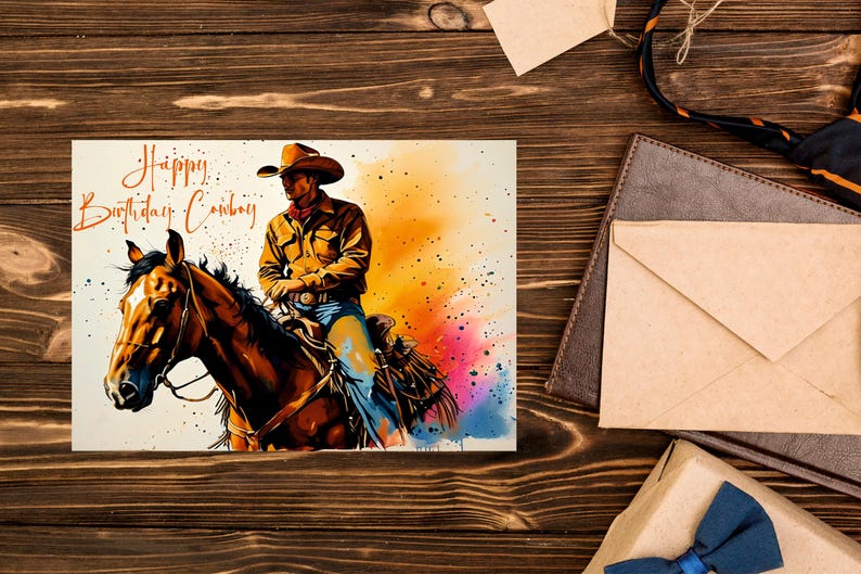 Happy Birthday Cowboy - Greeting Card/happy Birthday Card - Cowboy on Horse/printable Cowboy ...