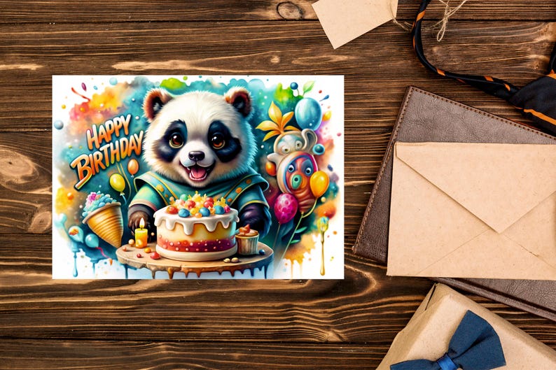 Happy Birthday Card Panda /digital Download/baby Panda Bear Birthday ...