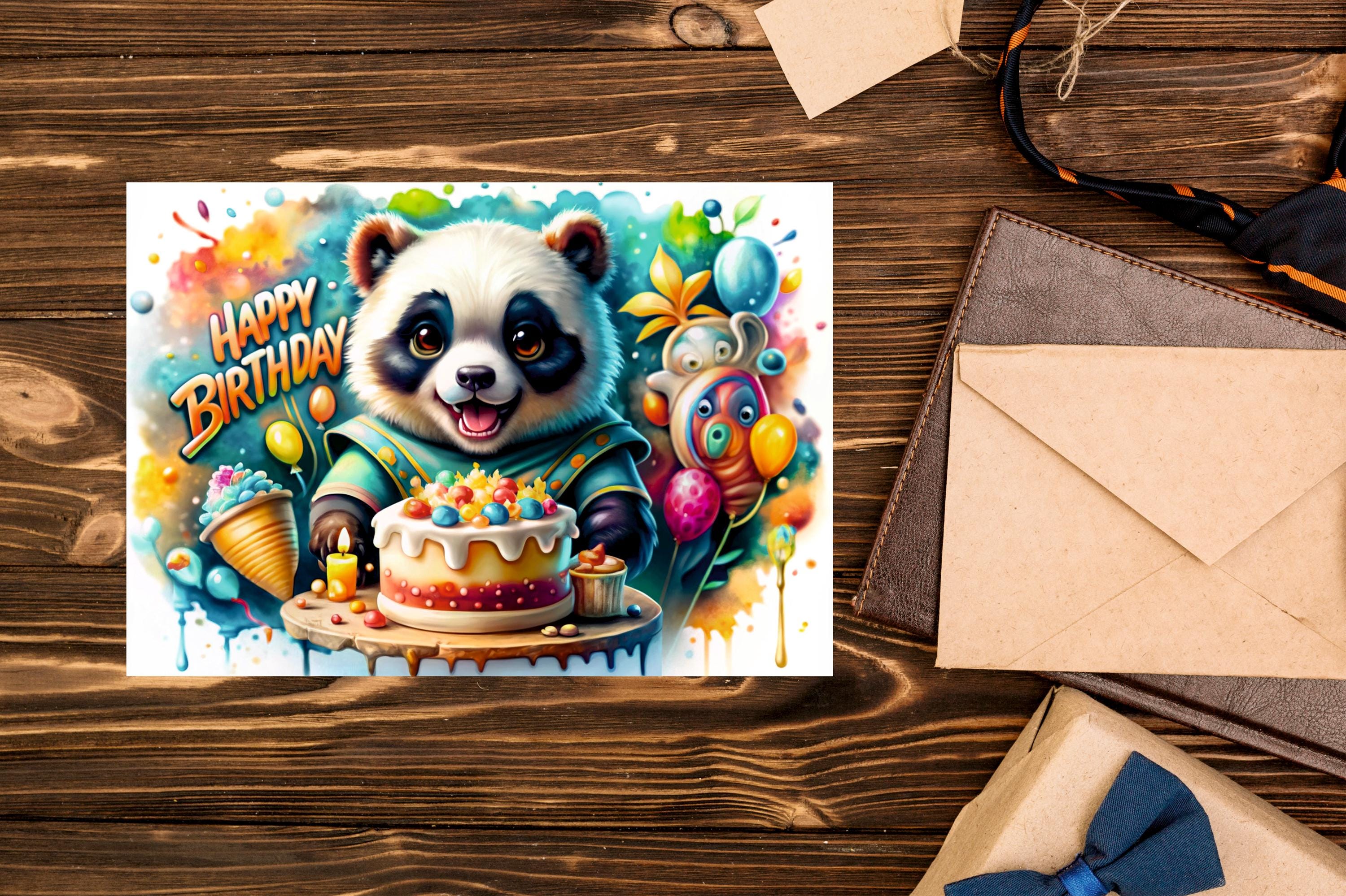 Happy Birthday Card Panda /digital Download/baby Panda Bear Birthday ...