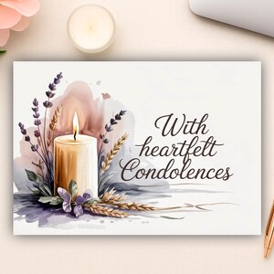 Sympathy Card Printable | With Heartfelt Condolences Digital Card PDF | Memorial, Loss, Bereavement, Instant Download