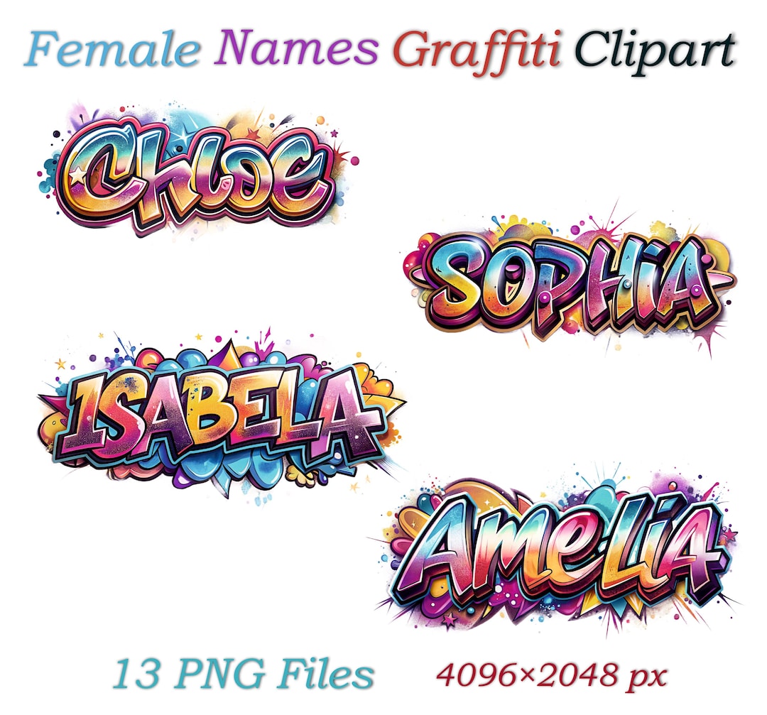 Female Name Graffiti Clipart, Colorful Street Art (PNG) - Etsy