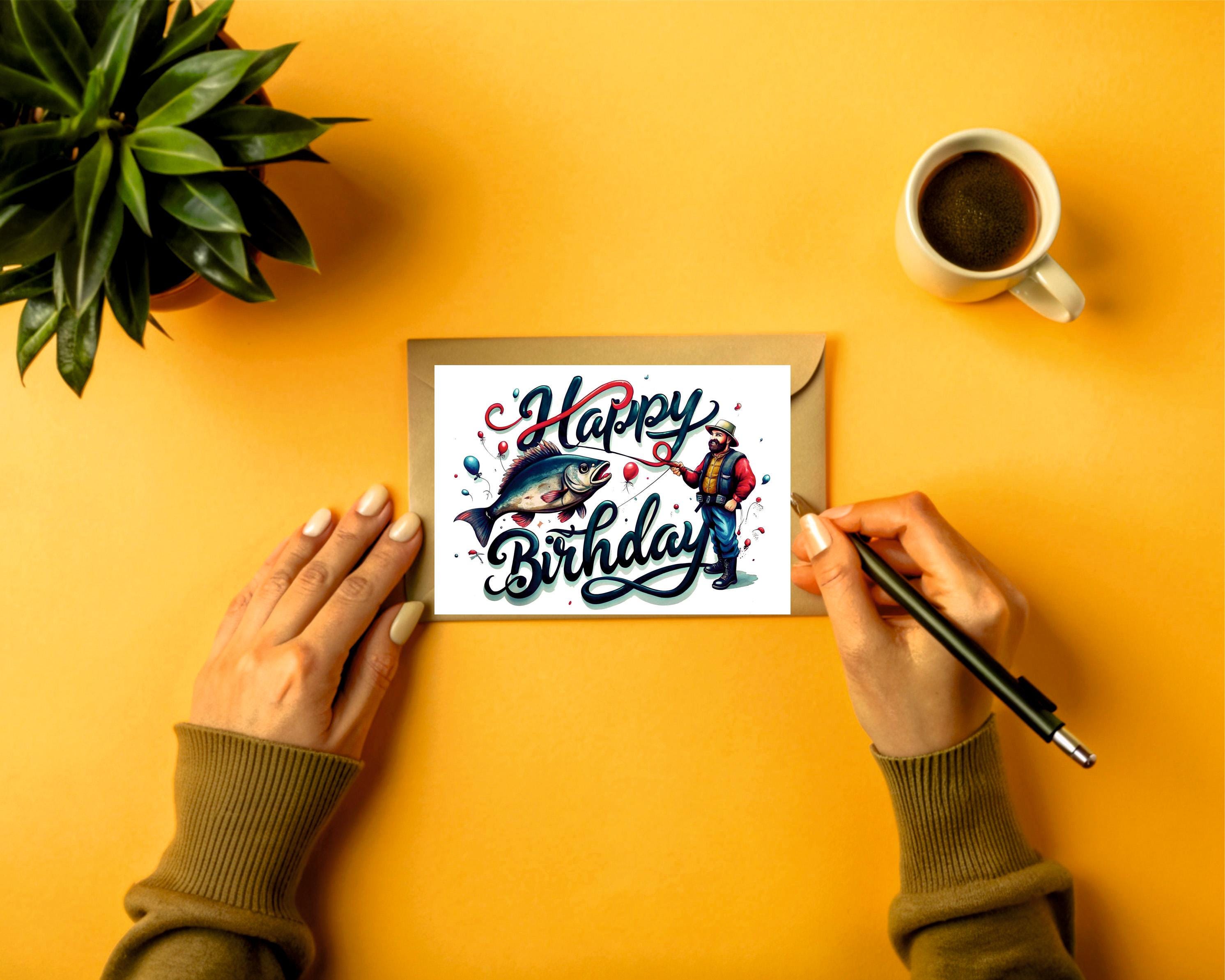 Pecheur Carte Anniversaire Carte D'anniversaire Pêche-personnalisée-homme Carte D Carte Anniversaire Pêche Thème