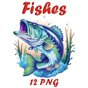 Colorful Fish Watercolor Clip Art | Vibrant Ocean Sea Life Art | 12 PNG Illustrations