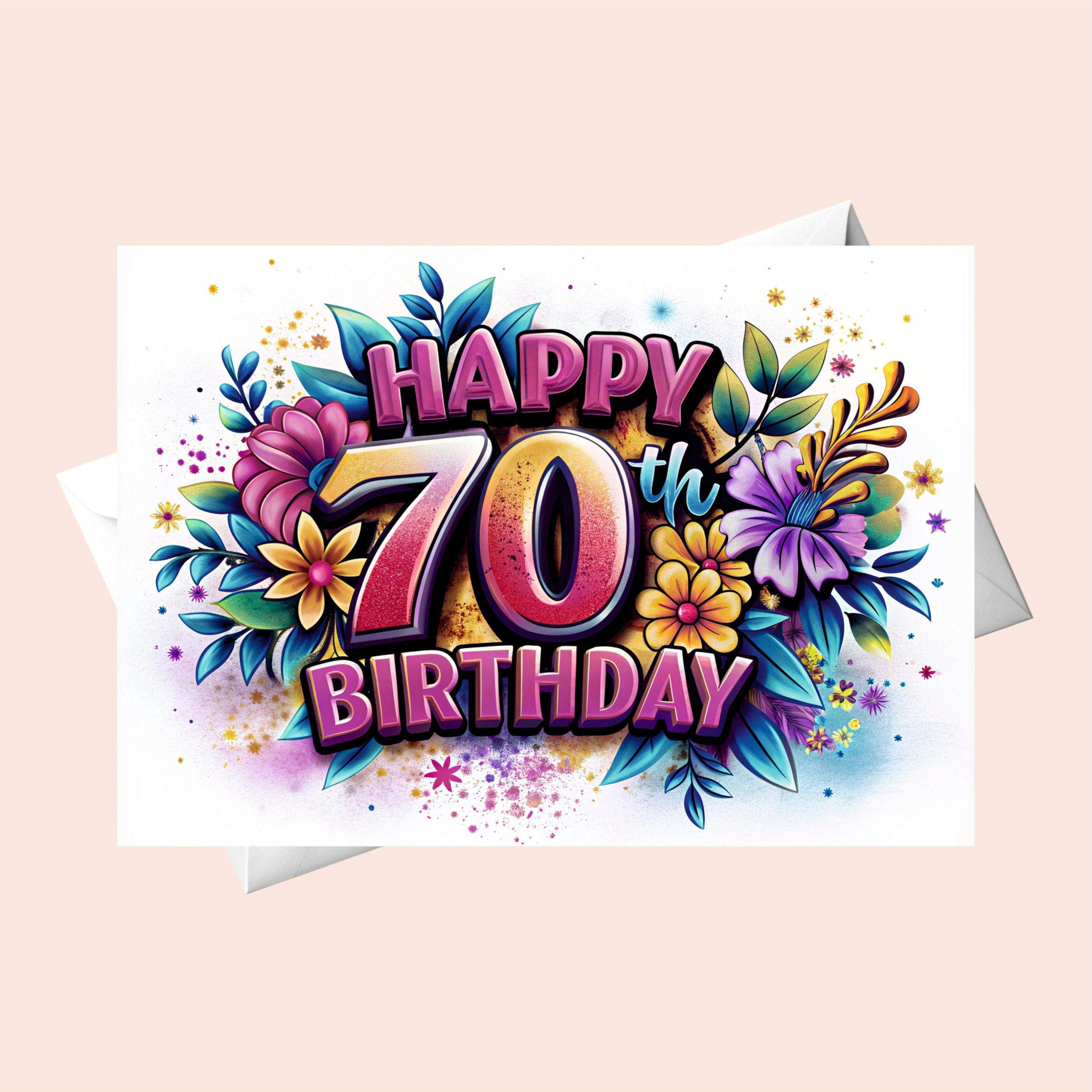 70th birthday card - colorful greeting / Original birthday card / Digital birthday card / Printable happy birthday card
