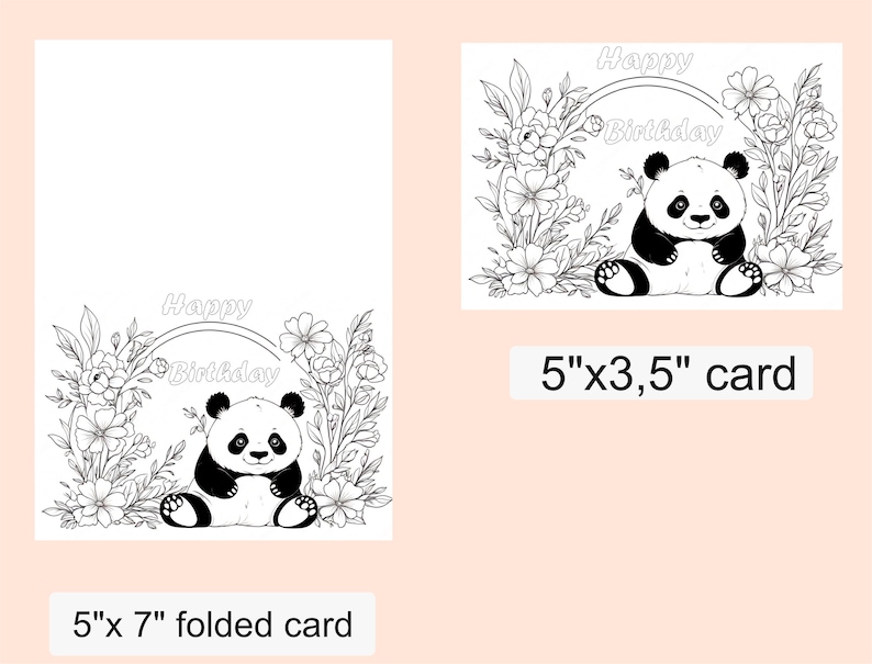 Happy Birthday Coloring Page Panda Card/digital Download/panda Bear