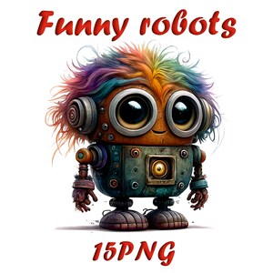 Funny Robots Watercolor Clip Art | 15 PNG Digital Download | Cute Robot Illustrations