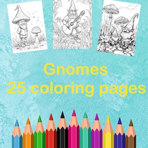 25 Garten Zwerge Malseiten / Malbuch für Erwachsene und Kinder / Graustufen Malbuch / Sofort Download / druckbares PDF