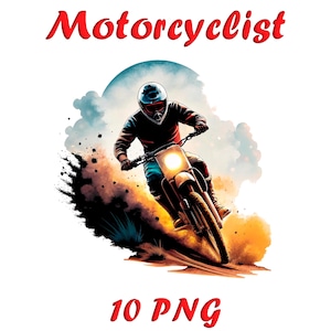 Watercolor Motorcyclist Clip Art: Biker PNG Art Pack (10 Files)