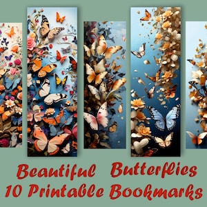 10 Printable Bookmarks with Beautiful Butterflies/Bookmark Sheets JPG Digital Download Bookmark Sublimation PNG/Print and Cut Bookmark Set