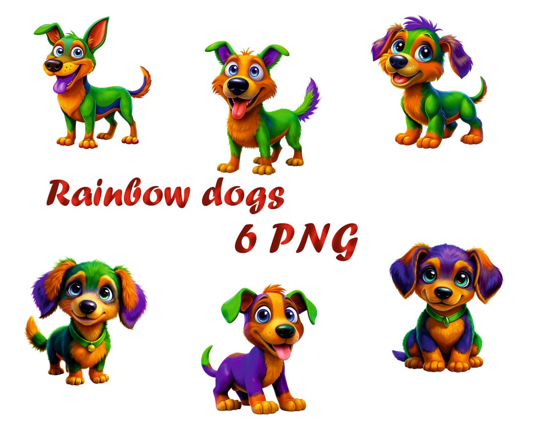 Rainbow Dogs Clipart: Colorful Puppy PNG Graphics (digital Download) - Etsy