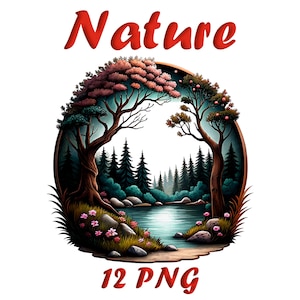 Nature Watercolor Clip Art | Landscape & Forest PNGs | Instant Download - 12 PNG Set
