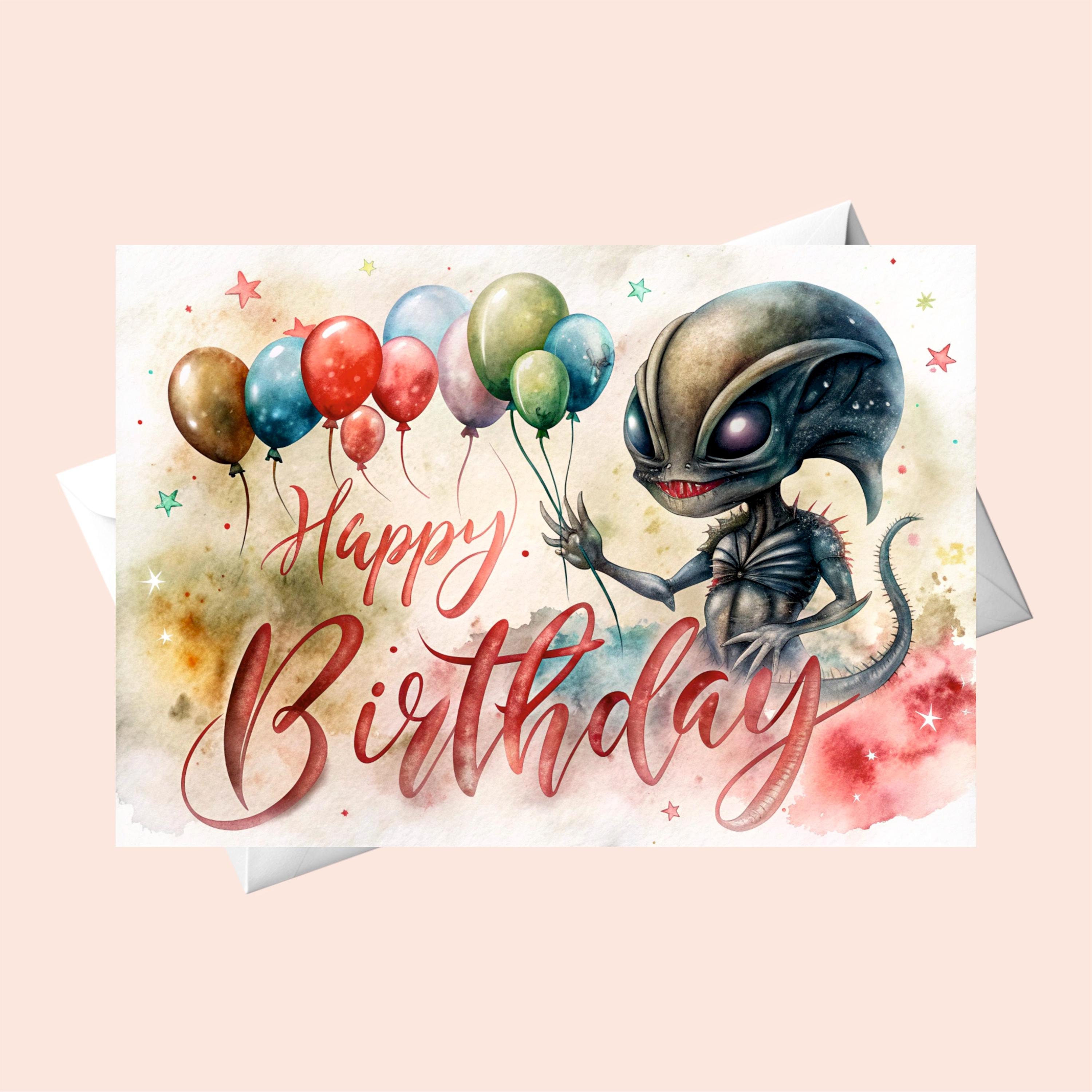 Alien Birthday Card: Xenomorph Cupcake Design (digital Download