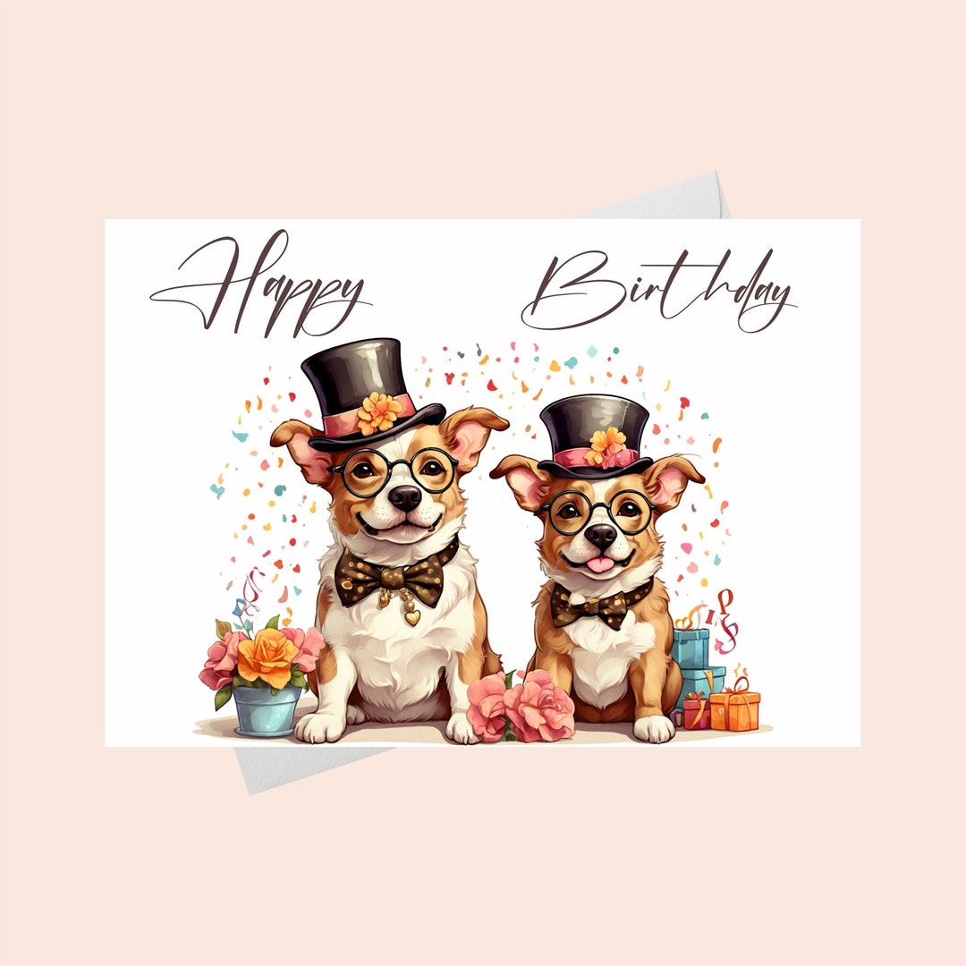 Funny Dogs Happy Birthday Card: Printable Pet Greeting (digital ...