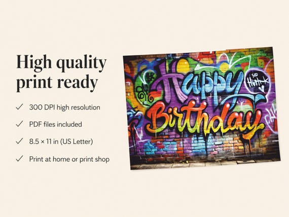 Graffiti Style Happy Birthday Card Colorful Brick Wall Mural - Etsy