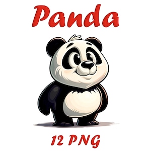 Imágenes prediseñadas de acuarela de oso panda divertido / Conjunto de PNG de animales lindos / 12 descargas digitales