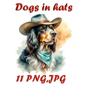 Dog Breeds in Cowboy Hats Watercolor Clip Art | 11 PNG and JPG Western Dog Graphics