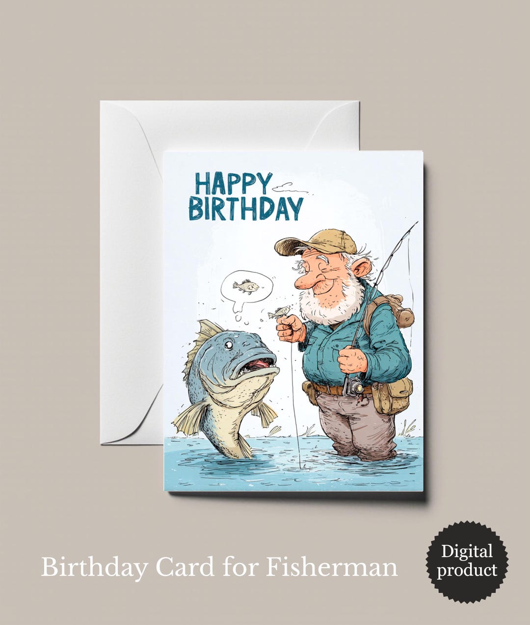 Funny Fishing Birthday Card Printable | Fisherman Gift Digital Download ...