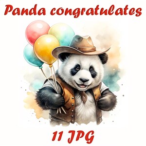 Panda con globos y flores (Acuarela) / 11 lindas ilustraciones en formato JPG