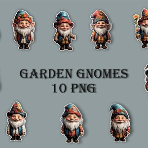 Garden Gnome Stickers: Fairy Tale Clipart Set (10 PNG)