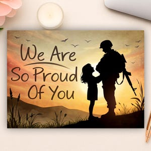 Tarjeta militar "Estamos muy orgullosos de ti" / Saludo de apoyo digital / Carta imprimible para la familia del soldado / PDF de aliento patriótico