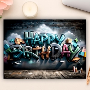 Tarjeta de feliz cumpleaños con grafiti/Tarjeta de grafiti/Tarjeta de cumpleaños digital/Tarjeta de felicitación con grafiti imprimible.