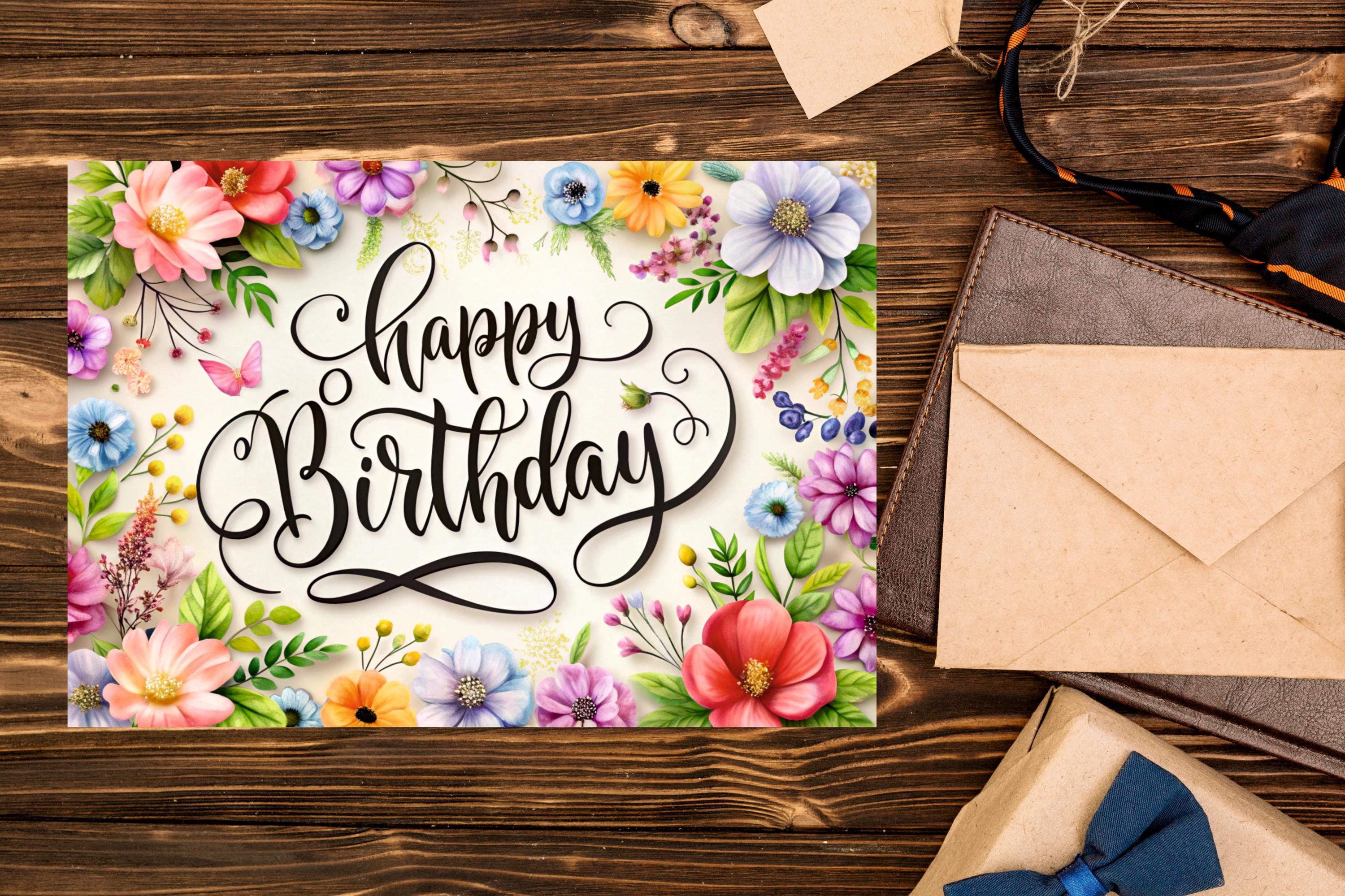 Floral Birthday Card: Watercolor Flowers, Printable Greeting (PDF) - Etsy