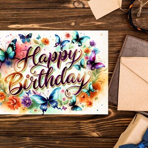 Happy Birthday Card With Elegant Butterflies/printable Birthday Card ...
