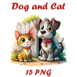 Dog and Cat Watercolor Clip Art | 15 PNG Pet Illustrations | Cute Animal Digital Art