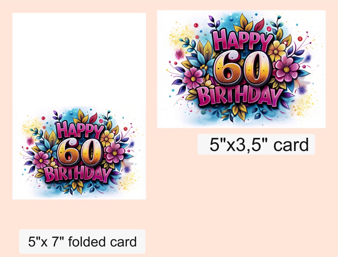 60th Birthday Card - Colorful Greeting / Original Birthday Card ...