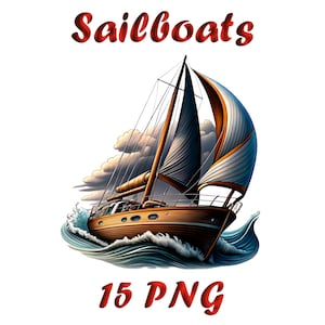 Sailing Ships Watercolor Clip Art | 15 PNG Nautical Boat Illustrations for Digital Use