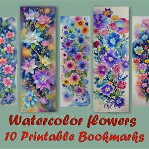 10 Printable Watercolor Flower Bookmarks/JPG Bookmark Sheets/Digital Download/.Sublimation Bookmark PNG/Print and Cut Bookmark Set