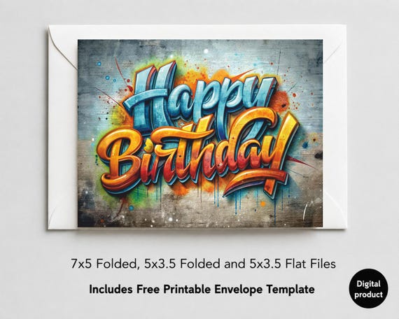 Graffiti Birthday Card With Blue Orange Street Art Concrete Wall