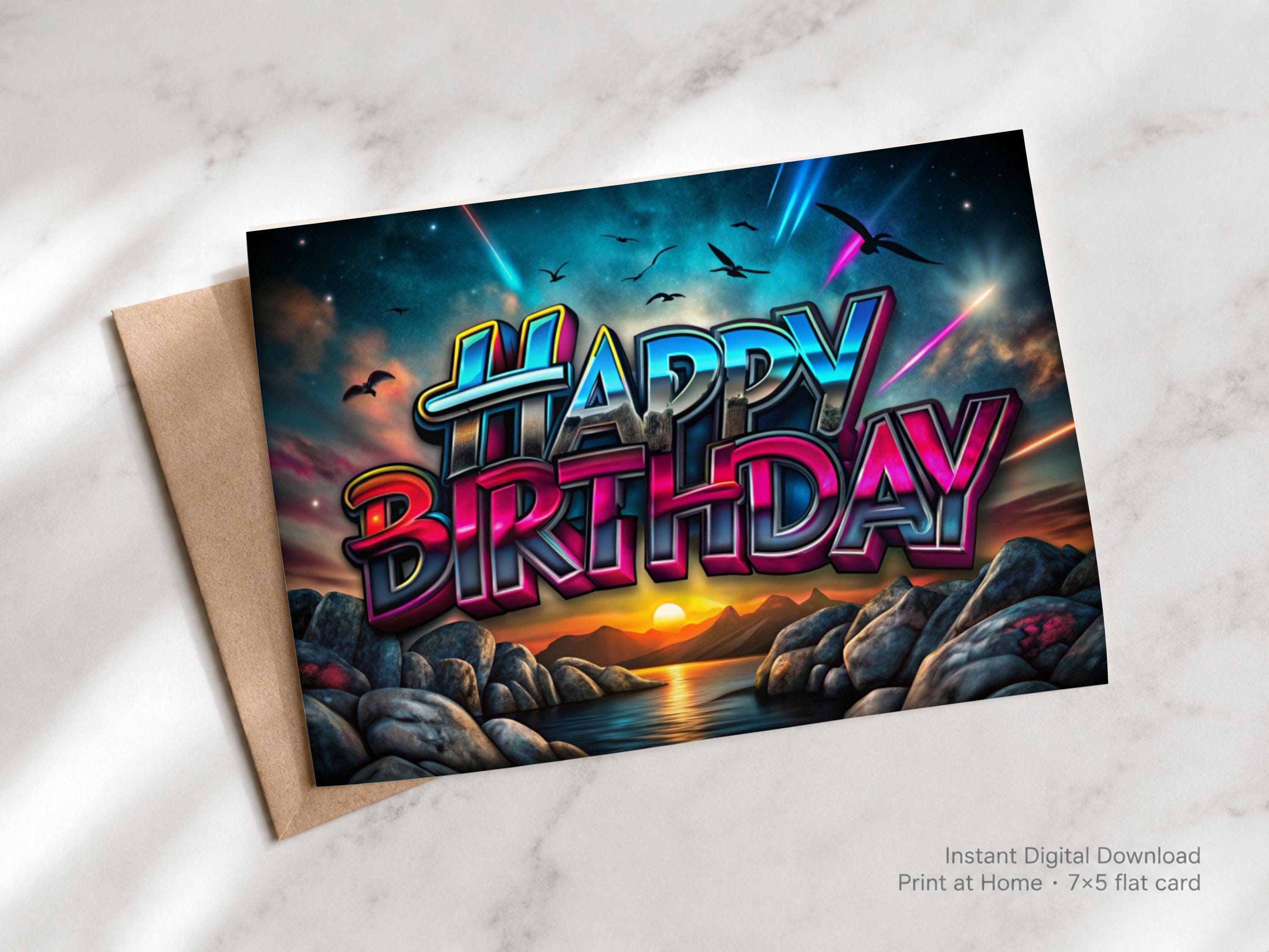 3D Graffiti Happy Birthday Card With Cosmic Night Sky - Etsy Israel