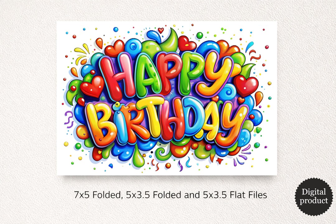 Colorful Birthday Card With Rainbow Bubble Letters and Confetti ...
