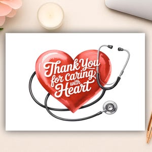 Doctor Thank You Card Printable: Stethoscope Heart - Nurse Appreciation (PDF Download 5x3.5 & 8.5x11in