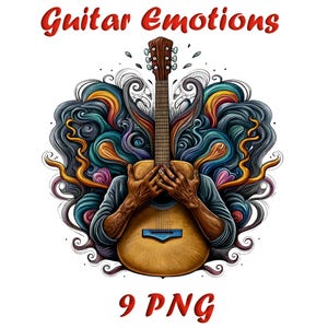 Guitar Emotion Watercolor Clip Art - 9 PNG Musical Instrument Art for Creative Designs