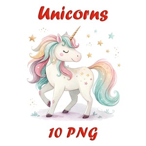 Fairytale Unicorn Watercolor Clip Art | 10 PNG Magical Fantasy Illustrations