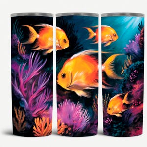 Ocean Fish Tumbler Wrap - 20oz Skinny Tumbler Sublimation Design - Underwater Art