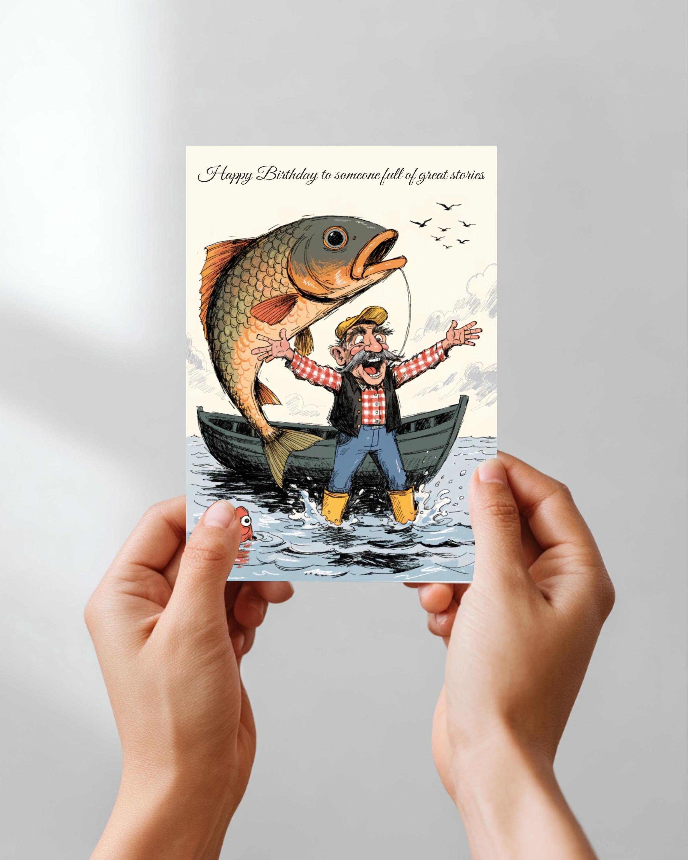 Funny Fishing Birthday Card Printable | Fisherman Stories Gift - Etsy