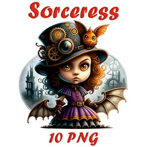 Watercolor Sorceress Clip Art: Mystical Fantasy PNG Set (Digital Art)