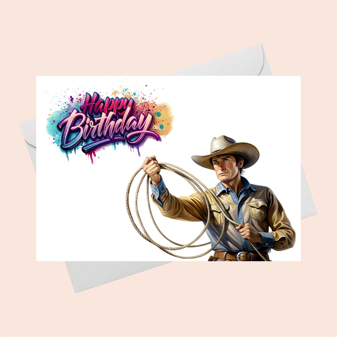 Happy Birthday Card - Cowboy and Lasso /printable Cowboy Birthday Card/printable Cowboy Birthday ...